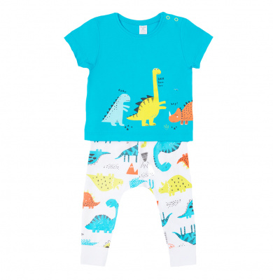 Футболка + брюки для мальчика Crockid сочная бирюза+динозавры