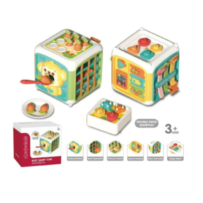 Центр игровой развивающий "Куб", сортер, функции: собери морковку, покорми медвежонка, открой двери,