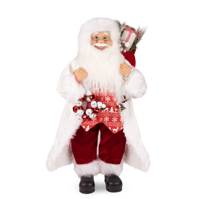 Дед Мороз MAXITOYS в Длинной Белой Шубке и Красной Жилетке, 45 см