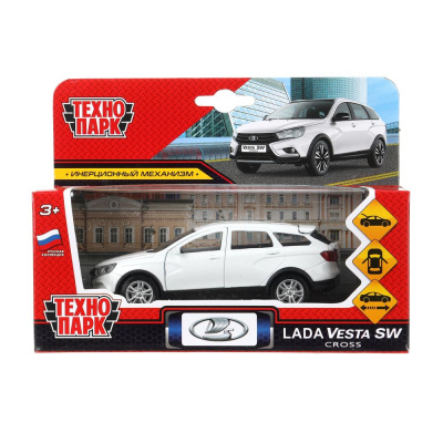 Машина металл LADA VESTA SW CROSS 12 см, двери, багаж, инерц, белый, кор. Технопарк