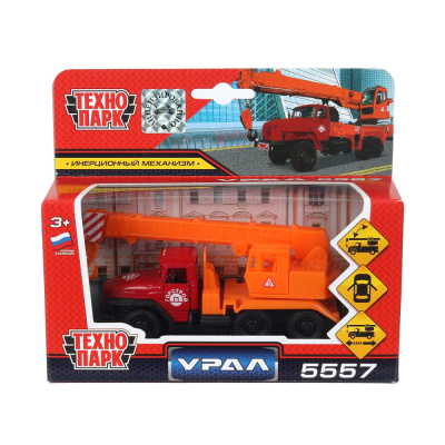 Машина металл УРАЛ КРАН, 12 см, двери, подвиж. детали, инерц., кор. Технопарк в кор.2*24шт