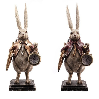 Фигурка декоративная "Кролик" с часами (LR44x1), L15 W12 H37,5 см, 2в.