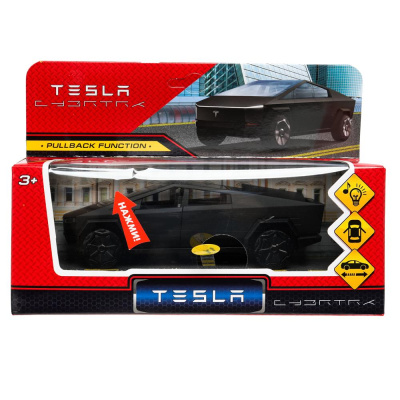 Машина металл свет-звук tesla cybertruck 13,7см, дв,ин,МАТОВЫЙ черный, кор. Технопарк 
