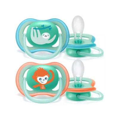 Пустышка Ultra Air силикон ортодон Обезьянка/Ленивец 2шт 18м+ AVENT