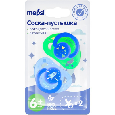 Пустышка латекс ортодон 2шт Космос 6м+ Mepsi