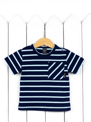 Футболка с коротким рукавом BABY-BOOM мятная полоска на синем