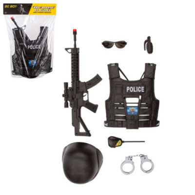 Набор "Полиция" "BeBoy", В комплекте: шлем, бронежилет, очки, рация, автомат, граната, наручники, в/
