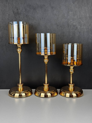 Подсвечники, 3шт мет/стек зол,25/31/36см