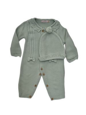 Комбинезон вязанный + шапка зеленый