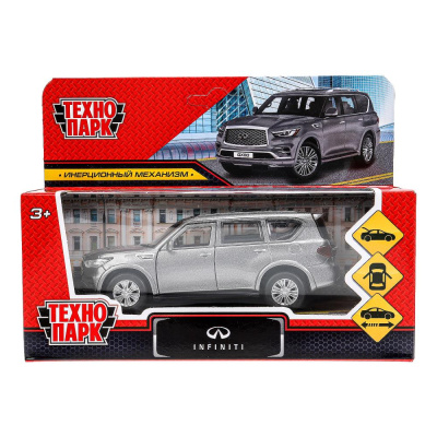 Машина металл INFINITI QX80, длина 12,5 см, двери, багаж, инер, серый, кор. Технопарк 