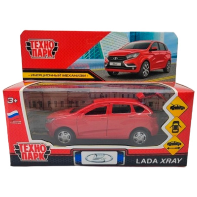 Машина металл LADA XRAY длина 12 см, двери, багаж, инерц, красный, кор. Технопарк 