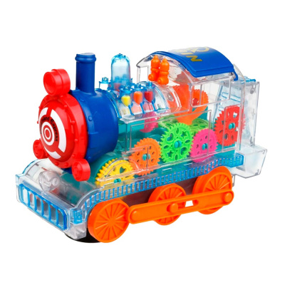 1toy Движок Паровоз прозрач. с механизмом на батарейках, свет, звук, коробка 