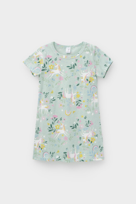 Сорочка для девочки Crockid голубая дымка единороги в цветах