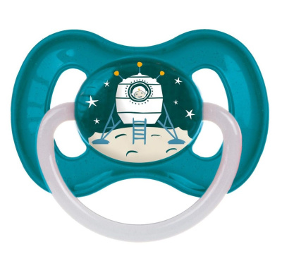 Пустышка латексная круглая 6-18 мес Space бирюзовая Canpol Babies