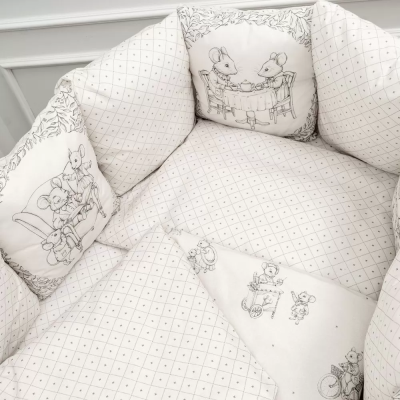 Набор 6 предметов для овальной кроватки Lappetti Мышкины каникулы серый