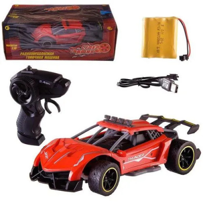 Машина р/у гоночная, 1:18, 2,4Ггц, резиновые колеса, аккумуляторный блок, красная