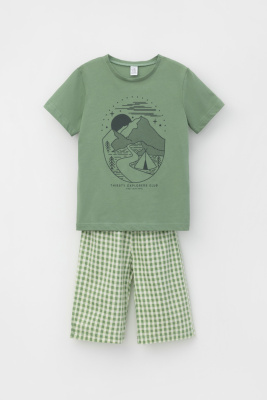 Футболка + шорты для мальчика Crockid зеленый камень маленькая клетка