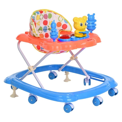 Ходунки Медвежонок (7 пласт.колес,игрушки,муз) 6 шт/уп (68*59*56) Blue/Голубой-Оранжевый BAMBOLA* 