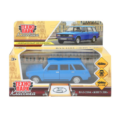 Машина металл ВАЗ-2104 ЖИГУЛИ длина 12 см, двери, багаж, инерц, СИНИЙ, кор. Технопарк 