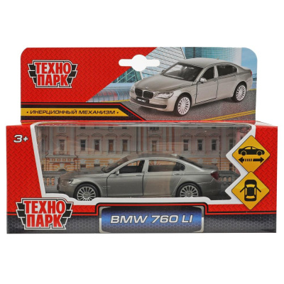 Машина металл BMW 760 li, 11,4 см, двери, инерция, темно-серый, Технопарк 