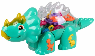 Движок Динозавр Трицератопс прозрач. с механизмом на батарейках, свет, звук, коробка 1TOY