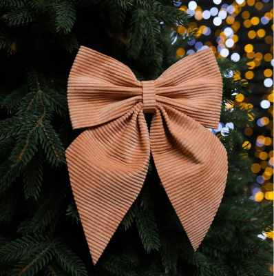 Бант на елку 20см Вельвет цвет бежевый MG
