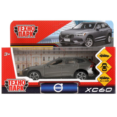 Машина металл VOLVO XC60 R-DESING 12 см, двери, багаж, инерц, серый, кор. Технопарк 