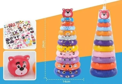 Пирамидка "Котик" с наклейками, в сетке 14*14*34 см