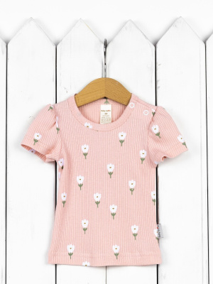 Футболка с коротким рукавом BABY-BOOM лапша/белые тюльпаны