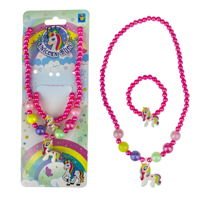 1TOY наб.украш."Unicorn Bijou" 2предм.роз.бусы и браслет радужный единорог 