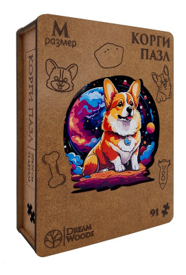 Пазл деревянный фигурный "Корги", в/к 19*15*5 см