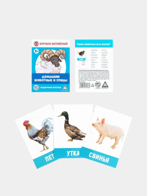 Обучающие карточки «Изучаем английский. Домашние животные и птицы», 16 штук, 3+