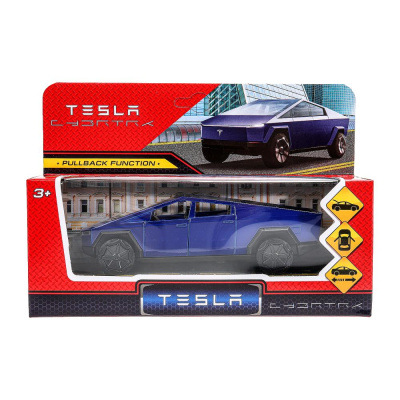 Машина металл tesla cybertruck 13,7см, дв,инер,синий, кор. Технопарк