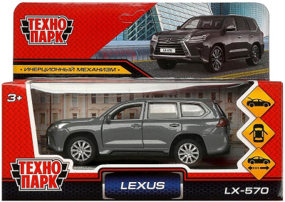 Машина металл LEXUS LX-570 длина 12 см, двери, багаж, инерц, серый, кор. Технопарк 