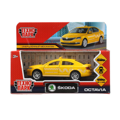 Машина металл SKODA OCTAVIA 12 см, двери, багаж, инерц.соц ТАКСИ  кор. Технопарк 