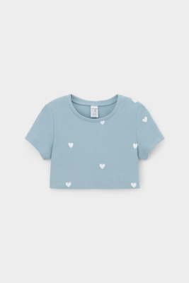 Футболка для девочки Crockid пыльно-синий сердечки к557