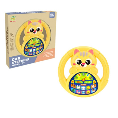 Руль музыкальный "Котик", размер:18*18*3 см, поворотники, световые эффекты, голоса животных, регулир