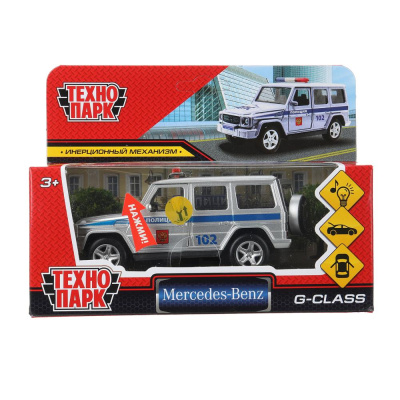Машина металл свет-звук MERCEDES-BENZ G-CLASS ПОЛИЦИЯ 12 см, двер, баг, кор. Технопарк 