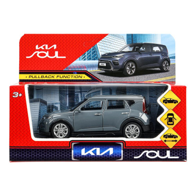 Машина металл KIA soul длина 12 см, двери, багаж., инерц, темно-серый, кор. Технопарк 