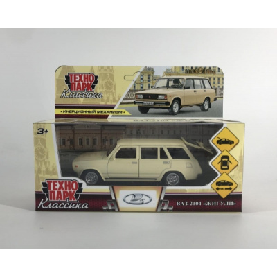 Машина металл ВАЗ-2104 ЖИГУЛИ длина 12 см, двери, багаж, инерц,бежевый, кор. Технопарк 