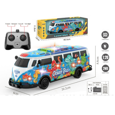 Автобус на пульте р/у, световые эффекты, USB зарядное устройство, размер: 8*26,2*8,8 см, в/к 40,5*12