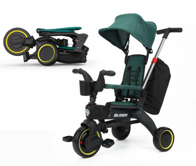 Велосипед 3-х колесный с руч. упр, складной, регулир. спинки, тормоз, сумка, рама: пластик, колеса: 