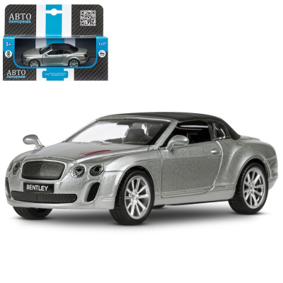 Машинка металл. 1:43 Bentley  Supersport ISR серый,  инерция, откр. двери, в/к 17 ТМ "Автопанорама"