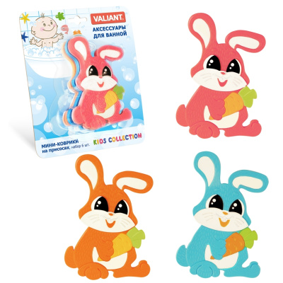 VAL K6-3893 Мини-коврик для ванной комнаты СОЛНЕЧНЫЙ ЗАЙЧИК (на присосах), набор 6 шт.