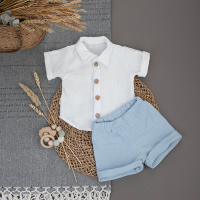 Комплект летний с коротким рукавом для мальчика KiDi Муслин голубой