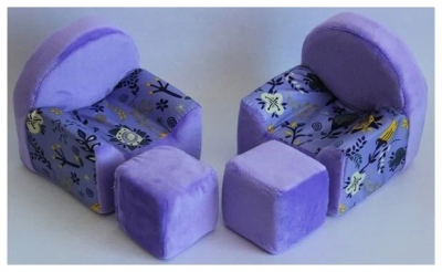 Набор мебели (стол, 3 стула) "Конфета" с сиреневым плюшем, 24*20*11,5 см