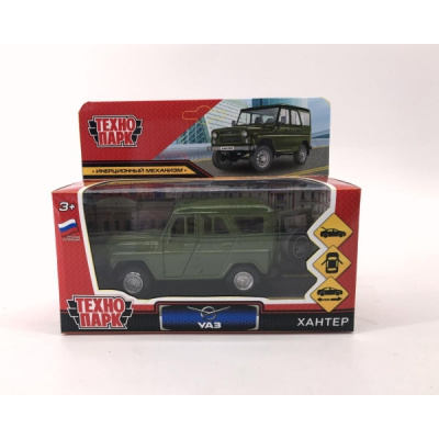 Машина металл УАЗ ХАНТЕР  длина 12 см, двери, багаж, инерц, болотный, кор. Технопарк 