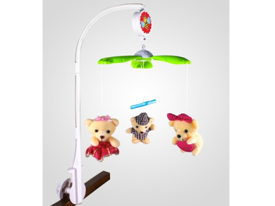 Музыкальная карусель для кроватки заводная, 3 яркие подвесные игрушки, текстиль, 38*27*8 см.