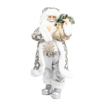 Дед Мороз MAXITOYS в Серебряной Шубке со Снежинкой и Елкой, 60 см