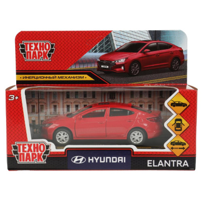 Машина металл HYUNDAI ELANTRA длина 12 см, двери, багаж, инер, красный, кор. Технопарк